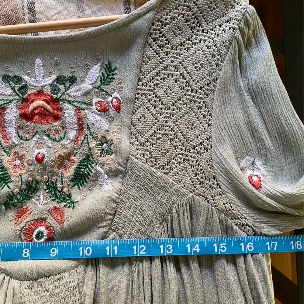 Free People Soft Mint Green Embroidered Mohave Mini Dress Small - Picture 14 of 16